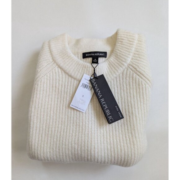 Banana Republic Women's Aire Ribbed Ivory Sweater Wool Blend Sz S Mock Neck NEW - Picture 3 of 12